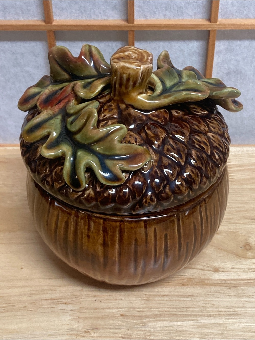 Ceramic Acorn Canister with Oak Leaf Lid